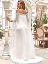 Wedding Dresses Off Shoulder  Chiffon Satin Lace Over Satin Sleeveless Simple with Draping Lace Insert