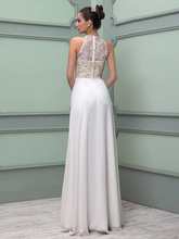 Wedding Dresses Jewel Neck Floor Length Chiffon Lace Regular Straps See-Through with Sash  Ribbon Beading Split