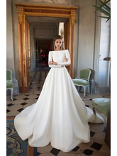 A-Line Wedding Dresses Bateau Neck Court Train Polyester Long Sleeve Simple Backless Elegant