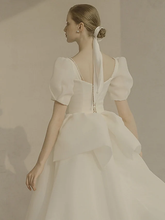 A-Line Wedding Dresses Scoop Neck Ankle Length Organza Short Sleeve Country Simple Little White Dress  with Ruffles