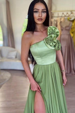Sage One-Shoulder High Split Prom Dress With Court Train