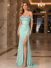 Dark Red Crystal Off-the-Shoulder Corset Prom Dress with Slit