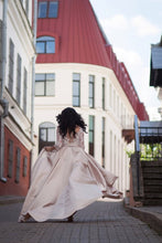 Satin A-line Illusion Long Sleeves Wedding Dresses With Lace Appliques, MW640