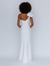Satin One Shoulder Ruched Long Prom Dress with Bow