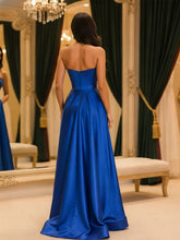 Satin Strapless Corset Bodice Prom Dress with High Slit