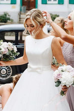 Satin Tulle A-Line Bateau Sleeveless Wedding Dresses With Bow, MW554