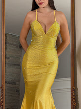 Blue Sequin V Neck Long Mermaid Prom Dress