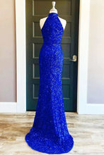 Sequins High Neck Royal Blue Long Party Dress With Slit SYP91