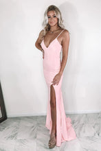 V Neck Mermaid Pink Prom Dress With Slit SYP108