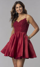 Lace Short Beaded Homecoming Dresses Satin Prom Dress with Pockets SYH82