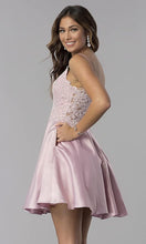 Lace Short Beaded Homecoming Dresses Satin Prom Dress with Pockets SYH82