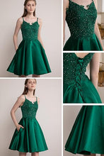Lace Short Beaded Homecoming Dresses Satin Prom Dress with Pockets SYH82