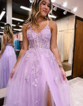 Tulle Spaghetti Strap Side Slit Lace Prom Dresses SYP158