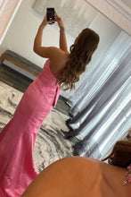 Off Shoulder Pink Satin Prom Dresses With Slit SYP90