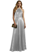 Luxurious Champagne-Gold Pleated Halter Long Prom Dress