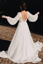 Simple Chiffon A-line Puffy Sleeves Beach Wedding Dress, Bridal Gown, MW644