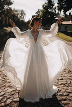 Simple Chiffon A-line Puffy Sleeves Beach Wedding Dress, Bridal Gown, MW644