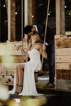 Simple Chiffon Lace A-line Sweetheart Strapless Beach Wedding Dress, MW642