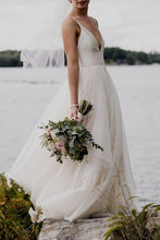Simple Ivory A-line V-neck Backless Wedding Dresses, Beach Wedding Dress, MW557