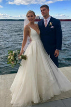 Simple Ivory A-line V-neck Backless Wedding Dresses, Beach Wedding Dress, MW557