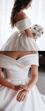 Simple Ivory Ball Gown Satin Lace Off-the-Shoulder Wedding Dresses, MW633