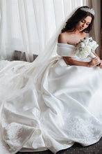 Simple Ivory Ball Gown Satin Lace Off-the-Shoulder Wedding Dresses, MW633