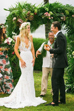 Simple Ivory Lace Country Wedding Dresses V-Neck Mermaid Wedding Dress,MW296