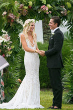 Simple Ivory Lace Country Wedding Dresses V-Neck Mermaid Wedding Dress,MW296