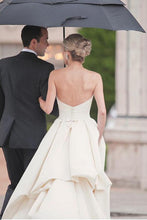 Simple Ivory Satin Sweetheart Strapless Wedding Dress With Court Train, MW532