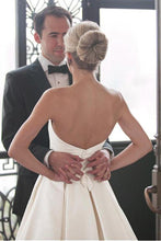 Simple Ivory Satin Sweetheart Strapless Wedding Dress With Court Train, MW532