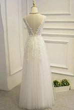 A-line Simple Lace V-neck Floor Length Wedding Dresses Bridal Gown