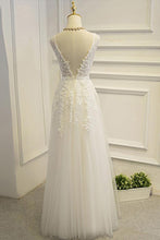 Simple Lace A-line V-neck Floor Length Wedding Dresses, Bridal Gown, MW583