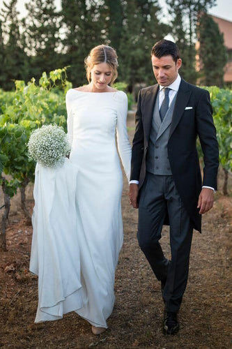 Simple Modest Long Sleeves Sheath Bridal Dresses Country Wedding Dress, MW515