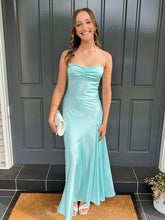 Yellow A Line Spaghetti Straps Silk Long Prom Dress with Slit