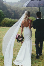 Simple Satin Mermaid V-neck Sweep Train Wedding Dresses, Bridal Gown, MW632