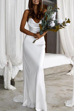 Simple Silk Satin Mermaid Backless Spaghetti Straps Wedding Dresses, MW602