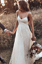 Simple Tulle A-line V-neck Backless Spaghetti Starps Wedding Dresses, MW568