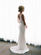 Simple Elegant Ivory Satin Mermaid Sleeveless Cowl Neckline Wedding Dresses,BD041