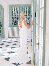 Simple Elegant Ivory Satin Mermaid Sleeveless Cowl Neckline Wedding Dresses,BD041