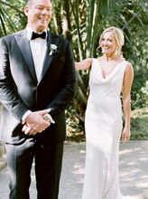 Simple Elegant Ivory Satin Mermaid Sleeveless Cowl Neckline Wedding Dresses,BD041