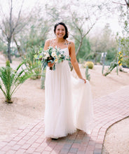 Simple Lace Tulle Backless Spaghetti Strap Long A-line Beach Wedding Dresses , WD0002