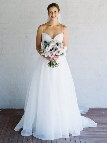 Simple Tulle Spaghetti Strap A-line Cheap Wedding Dresses,DB0174