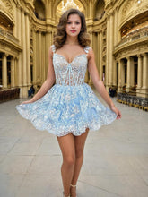 A-Line Spaghetti Straps Sequin Appliques Homecoming Dresses