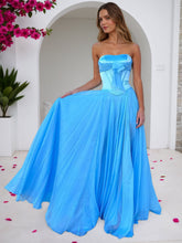 Sky Blue Strapless A-Line Corset Bodice Prom Dress with Bow