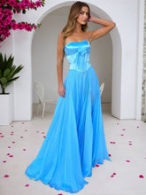 Sky Blue Strapless A-Line Corset Bodice Prom Dress with Bow