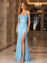 Dark Red Crystal Off-the-Shoulder Corset Prom Dress with Slit