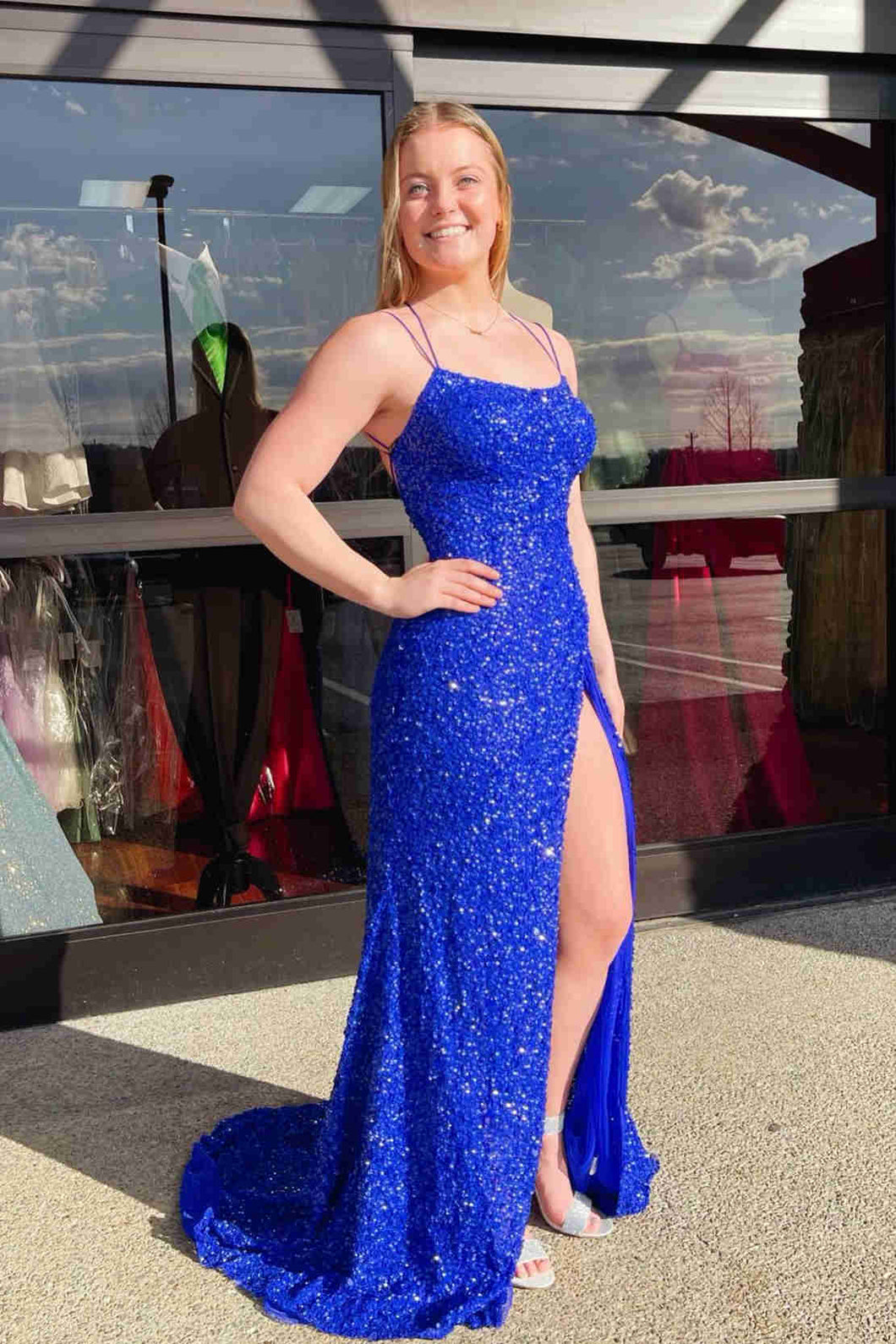 Sparkle Tiffany Blue Sequins Long Prom Dress With Slit SYP99 – Anna PromDress