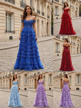 Sparkling Royal Blue Off The Shoulder Tiered Ruffle Corset Prom Dress with Slit