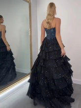 Sparkly A Line Sweetheart Tiered Chiffon Prom Dress with Slit