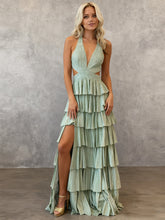 Sparkly A Line Tiered Beaded Corset Long Prom Dress with Slit